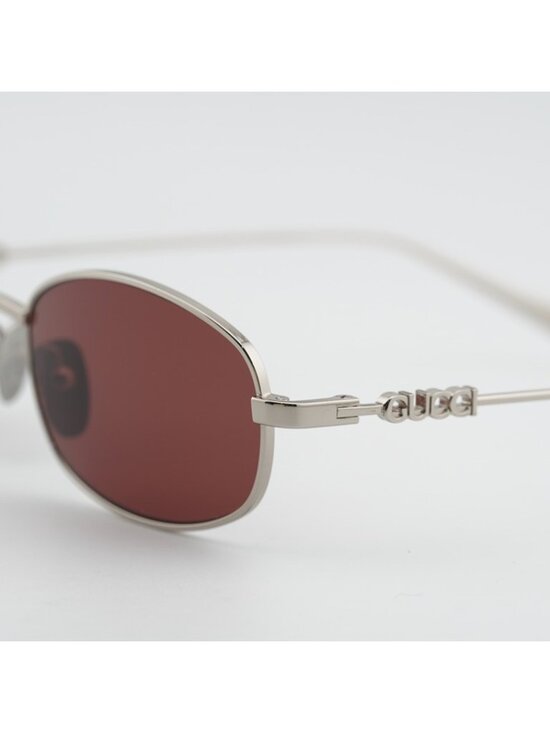 Gucci GG1940S 003 Sunglasses Silver Rectangle Frame, Red Lenses